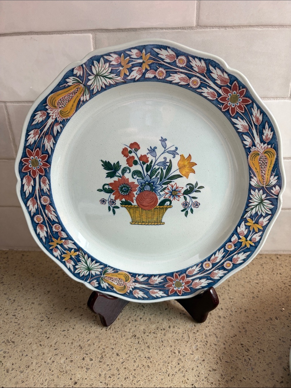 Wedgwood Poterat Pattern Blue Maker's Mark on White Ceramic Base - Set of 6